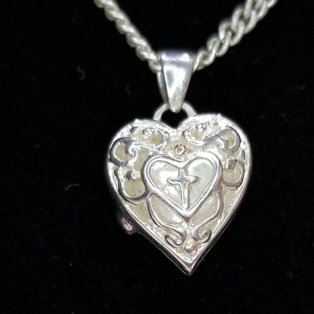 925 Heart with Cross Locket Pendant and Necklace